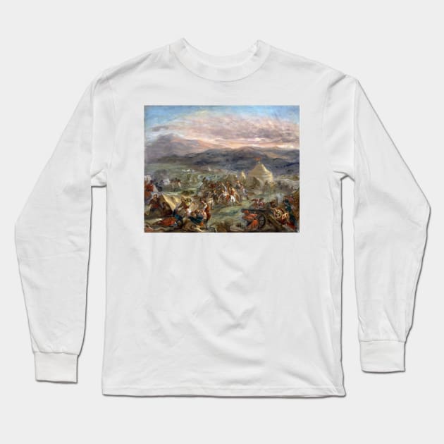Botzaris Surprises the Turkish Camp and Falls Fatally Wounded by Eugene Delacroix Long Sleeve T-Shirt by Classic Art Stall